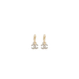Chanel Round CC Logo Dropped Earring Crystal Light Gold Tone