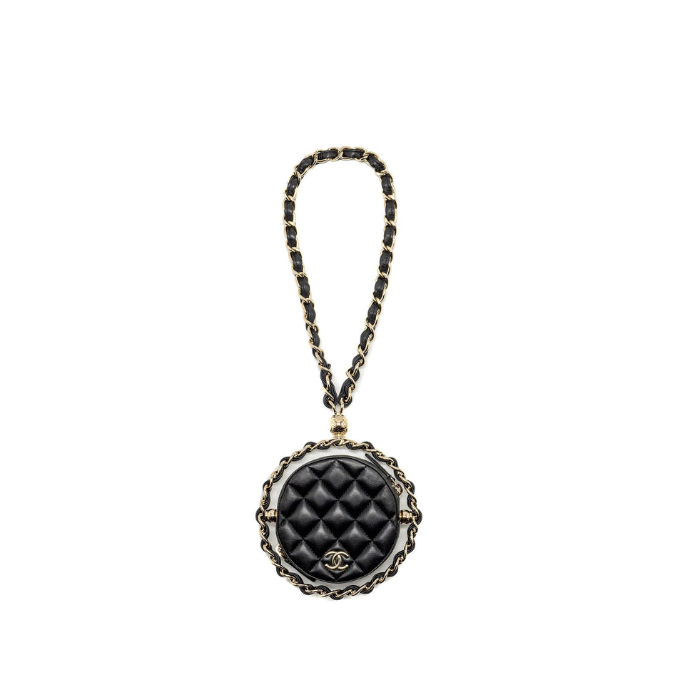 Chanel 22c Quilted Round Clutch With Chain Lambskin Black L
