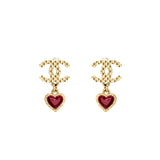 Chanel CC Heart Drop Earrings Light Gold Tone/ Purple