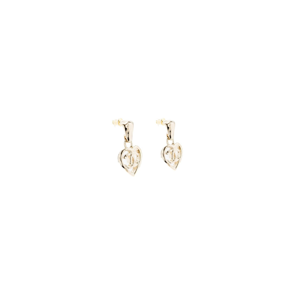 Chanel Heart Shape Dropped Earring Light Gold Tone