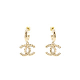 Chanel CC Drop Earrings Crystal Light Gold Tone