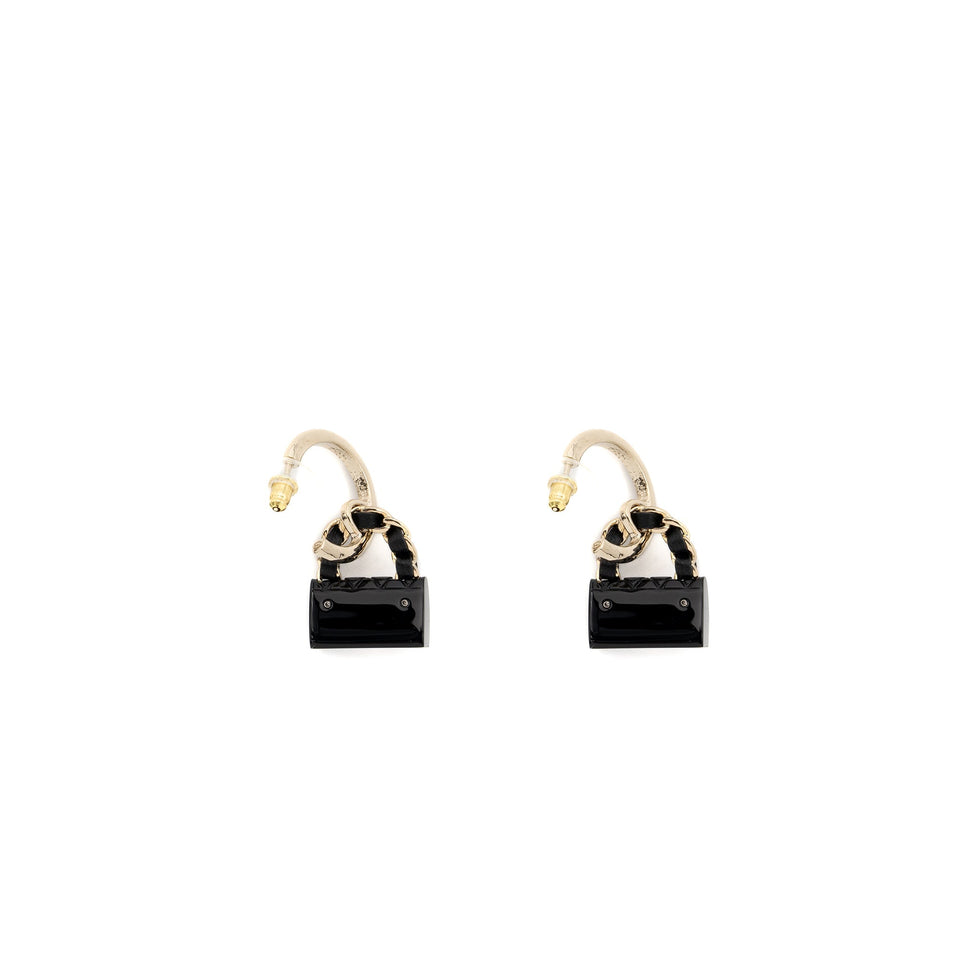 Chanel Flap Bag Dropped Earrings Black L