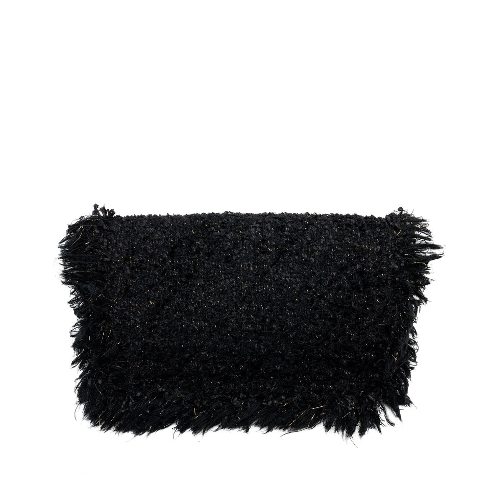 Chanel Fringe Paris Cosmopolite Clutch Tweed Black