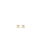 Chanel Classic CC Logo Earrings Crystal Light Gold Tone