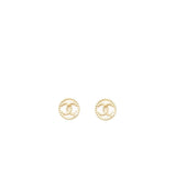 Chanel 22C Round CC Logo Earrings Light Gold Tone