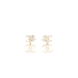 Chanel Double CC with CC Drop Earrings Crystal Light Gold Tone