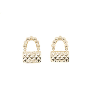 Chanel Flap Bag Dropped Earrings Pearl Light Gold Tone
