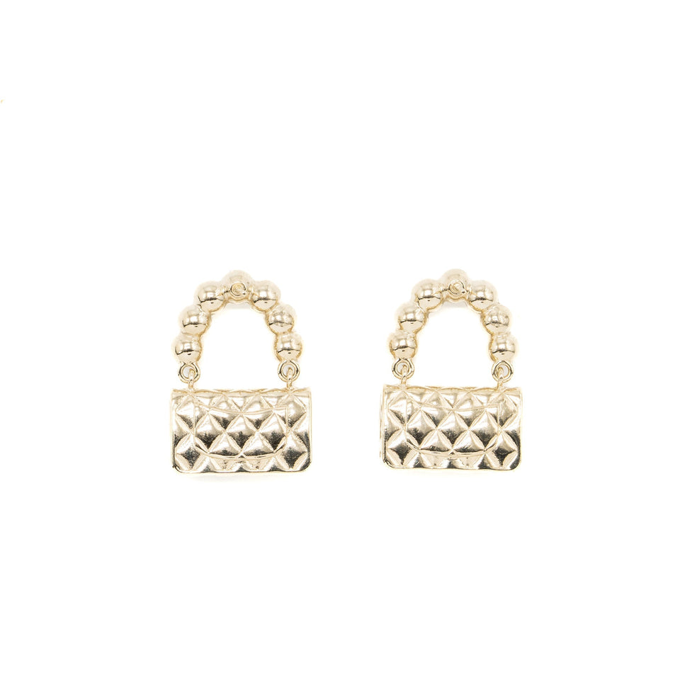 Chanel Flap Bag Dropped Earrings Pearl Light Gold Tone