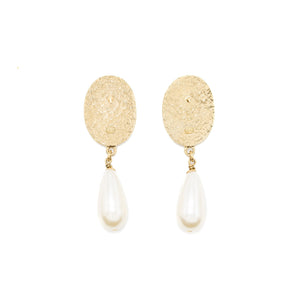 Chanel CC Logo Earrings Pearl Dropped Crystal Gold Tone