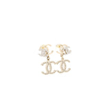 Chanel Double CC with CC Drop Earrings Crystal Light Gold Tone