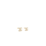 Chanel Classic CC Logo Earrings Crystal Light Gold Tone