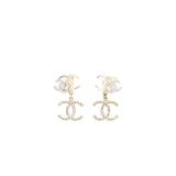 Chanel Double CC with CC Drop Earrings Crystal Light Gold Tone