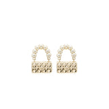 Chanel Flap Bag Dropped Earrings Pearl Light Gold Tone
