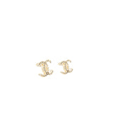 Chanel CC Logo Earrings Crystal Light Gold Tone