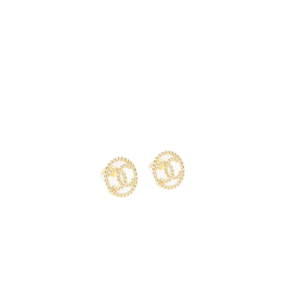 Chanel 22C Round CC Logo Earrings Light Gold Tone