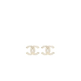 Chanel CC Logo Earrings Crystal Light Gold Tone