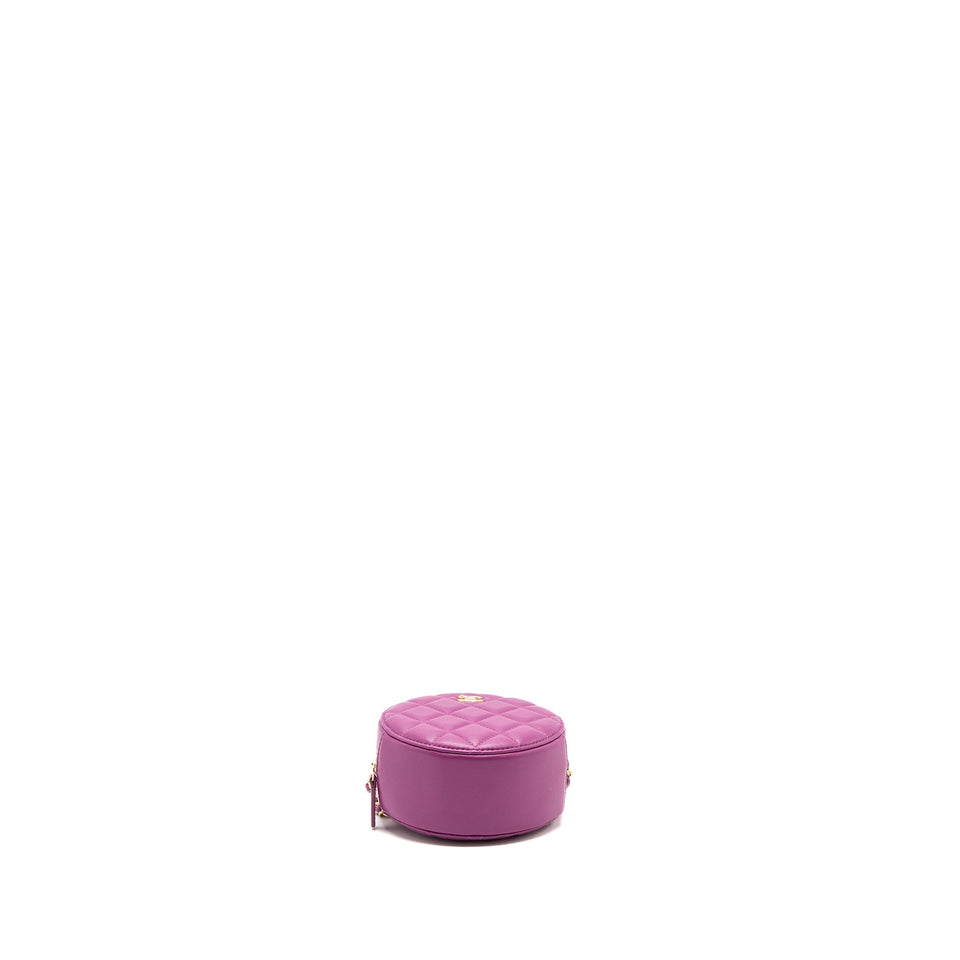 Chanel pearl crush mini round clutch with chain Lambskin purple