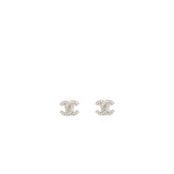Chanel CC Logo Earrings Crystal Silver Tone