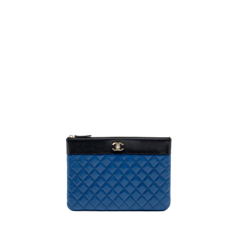 Chanel CC Logo Quilted Zip Pouch / Clutch shiny sheepskin Black/ Blue