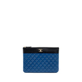 Chanel CC Logo Quilted Zip Pouch / Clutch shiny sheepskin Black/ Blue