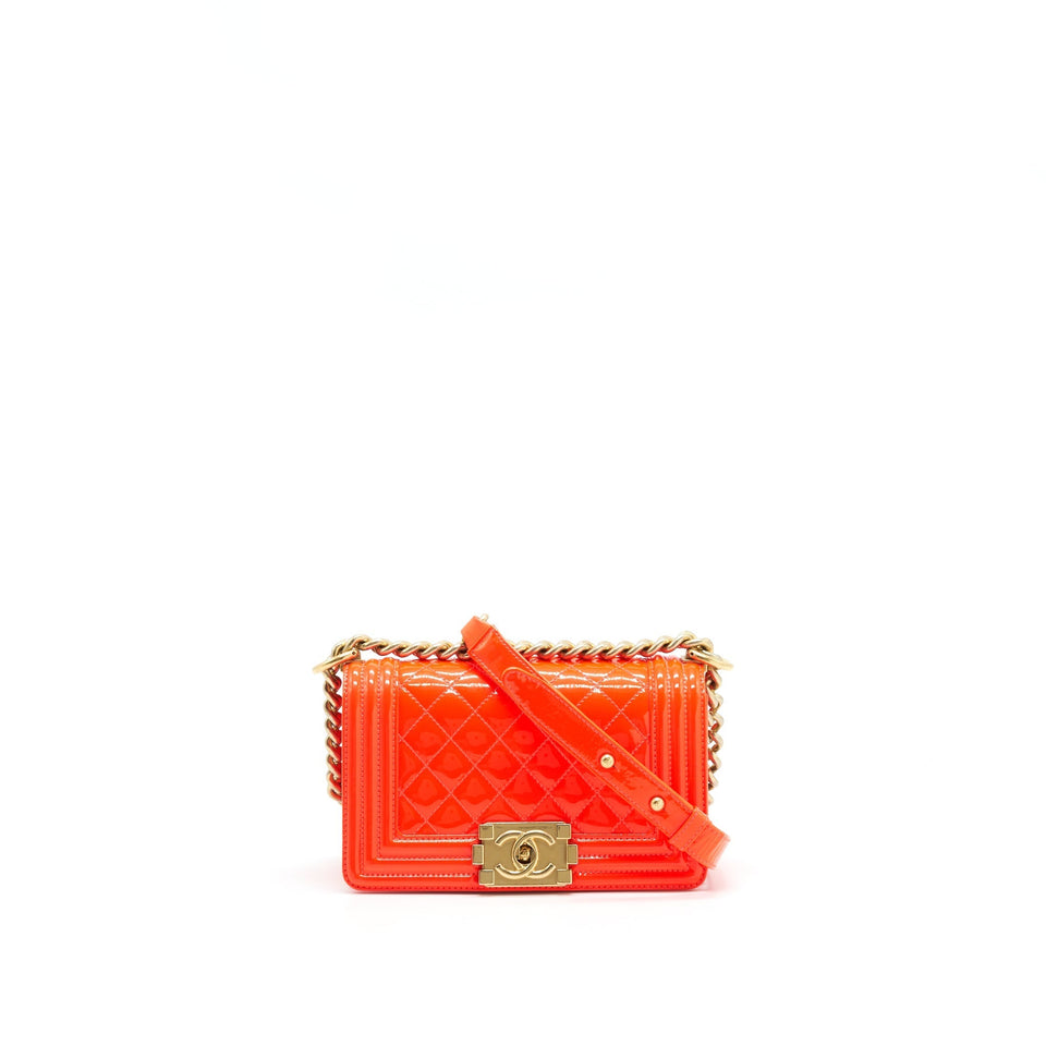 Chanel Small Boy Bag patent leather Bright Orange