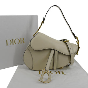 Christian Dior Saddle Smooth Calfskin Leather Satchel Shoulder Bag Dusty Ivory