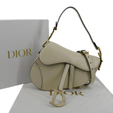 Christian Dior Saddle Smooth Calfskin Leather Satchel Shoulder Bag Dusty Ivory