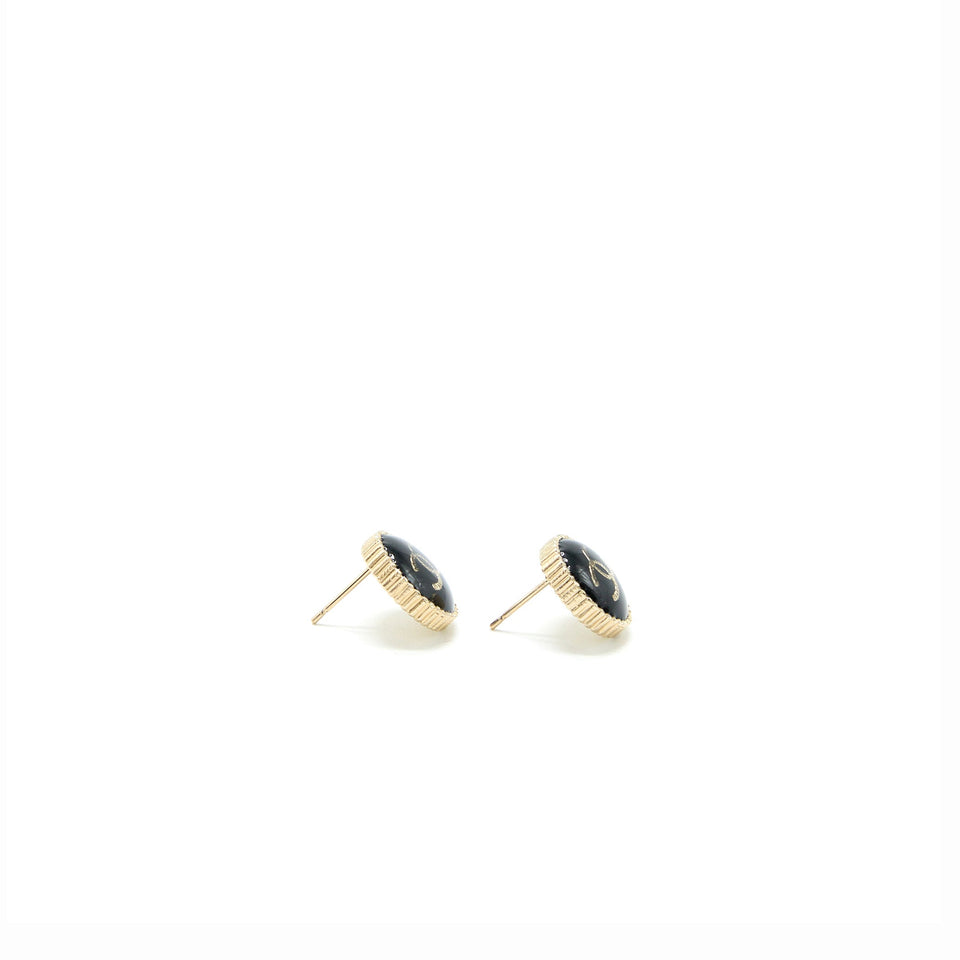 Chanel Round CC Logo Earrings Black/Gold In Gold Tone