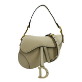 Christian Dior Saddle Smooth Calfskin Leather Satchel Shoulder Bag Dusty Ivory