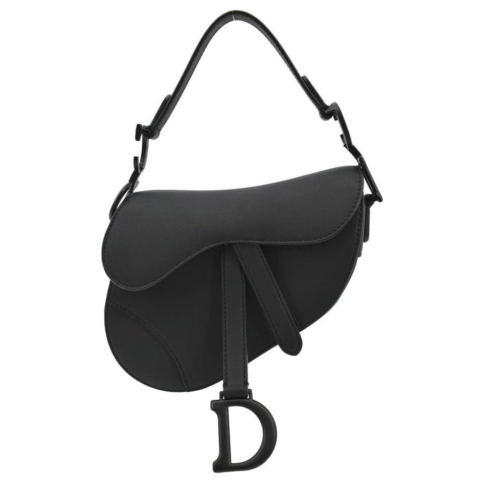 Christian Dior Saddle Calfskin Leather Satchel Bag Black