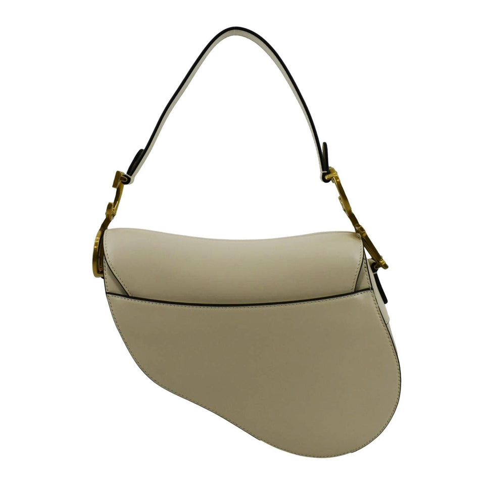 Christian Dior Saddle Smooth Calfskin Leather Satchel Shoulder Bag Dusty Ivory