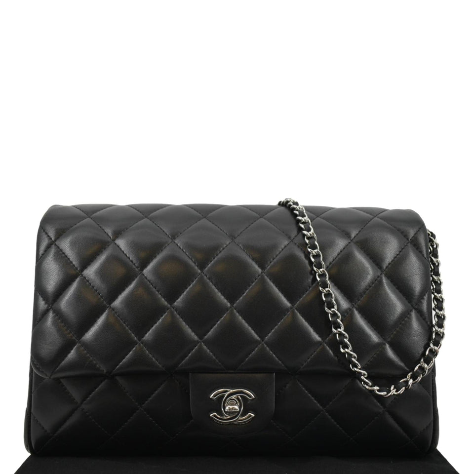 Chanel Quilted Lambskin Leather Chain Clutch Bag Black