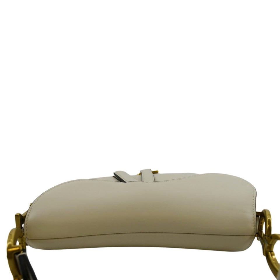 Christian Dior Saddle Smooth Calfskin Leather Satchel Shoulder Bag Dusty Ivory