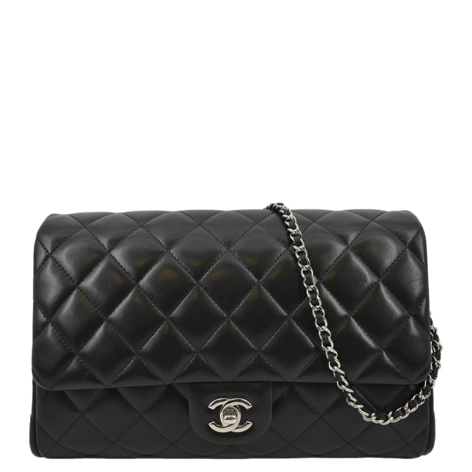 Chanel Quilted Lambskin Leather Chain Clutch Bag Black