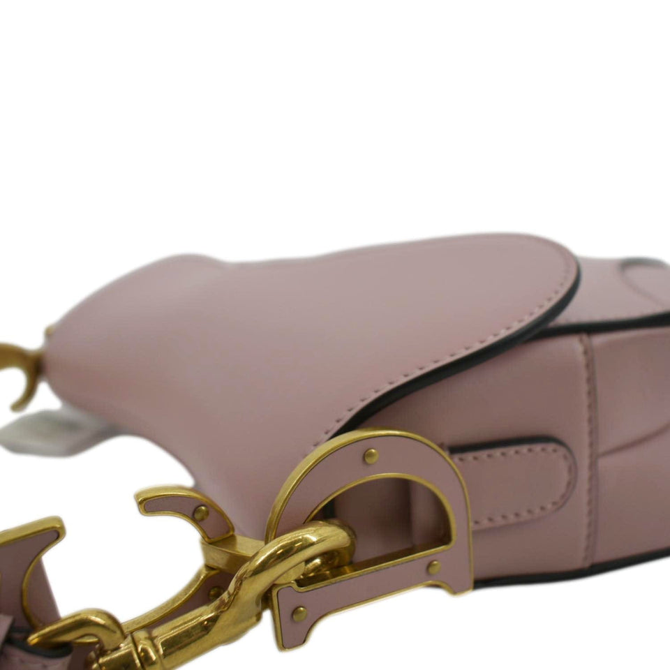 Christian Dior Saddle Smooth Calfskin Leather Satchel Shoulder Bag Antique Pink