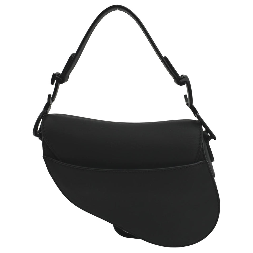 Christian Dior Saddle Calfskin Leather Satchel Bag Black