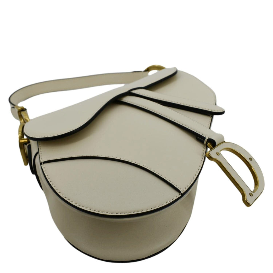 Christian Dior Saddle Smooth Calfskin Leather Satchel Shoulder Bag Dusty Ivory