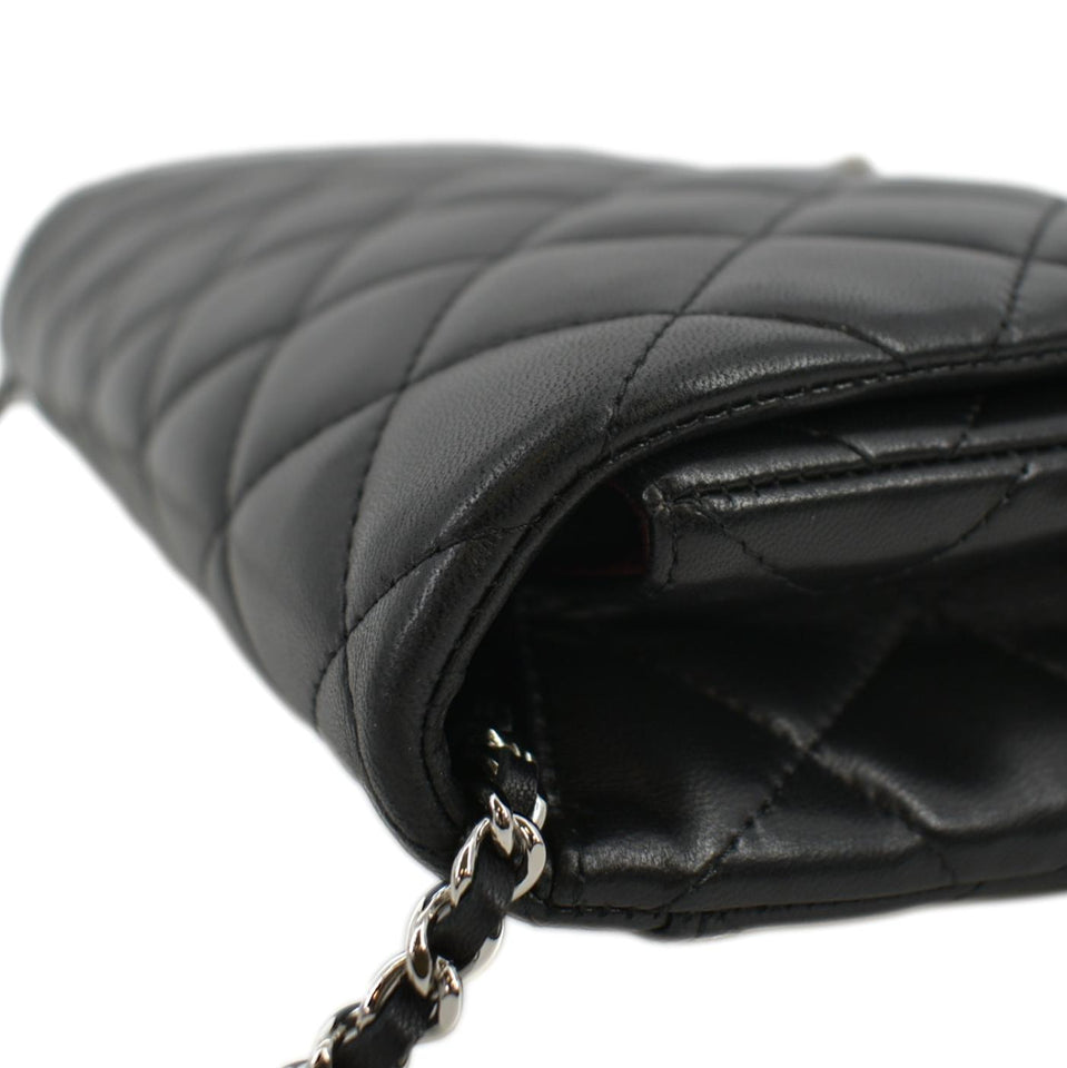 Chanel Quilted Lambskin Leather Chain Clutch Bag Black