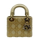 Christian Dior Mini Lady Dior Lambskin Leather Shoulder Bag Platinum Metallic