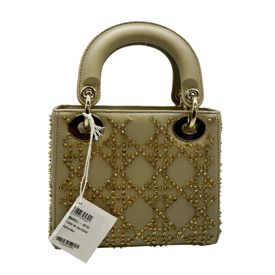 Christian Dior Mini Lady Dior Lambskin Leather Shoulder Bag Platinum Metallic