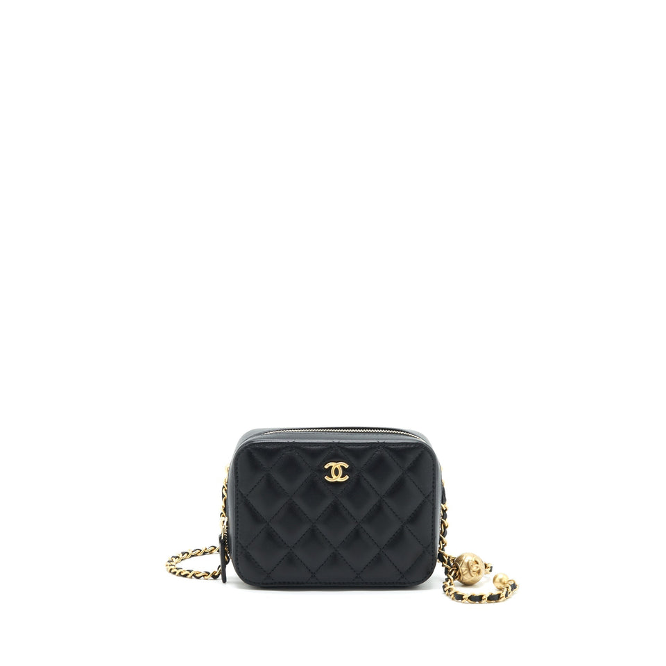 Chanel 22C Pearl Crush Mini Camera Case With Chain Black Lambskin