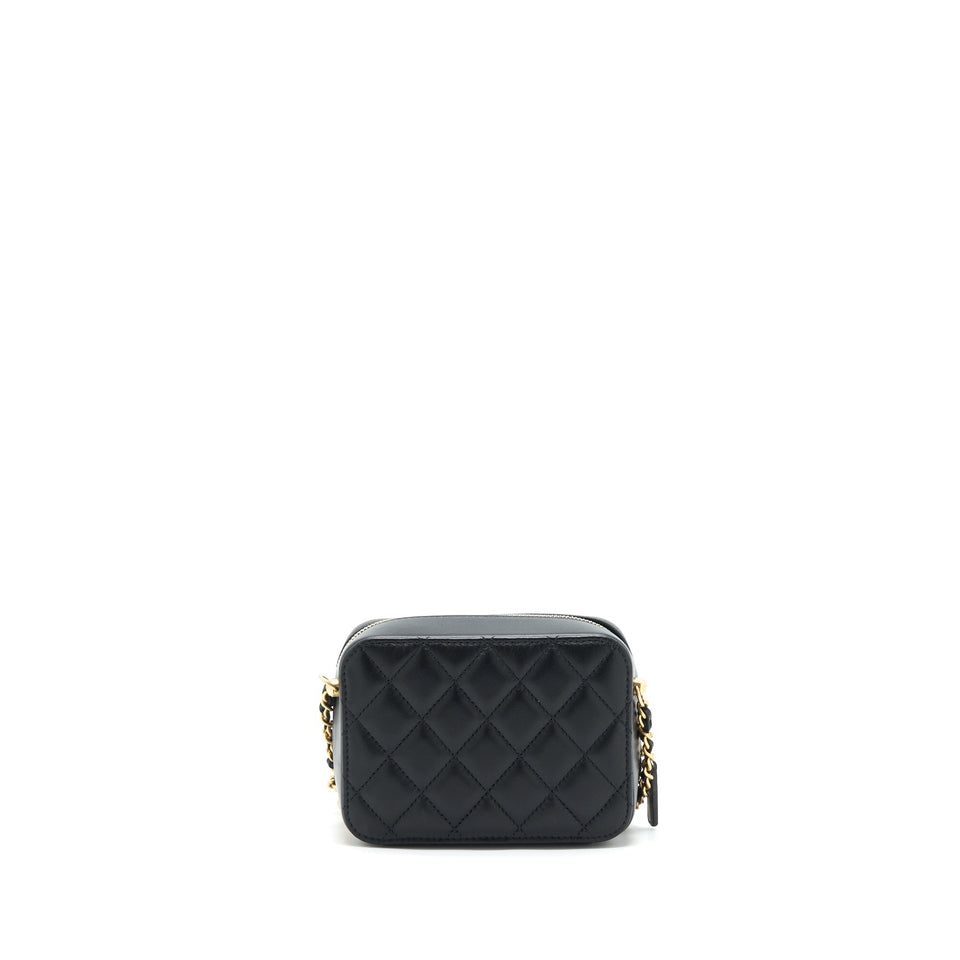 Chanel 22C Pearl Crush Mini Camera Case With Chain Black Lambskin