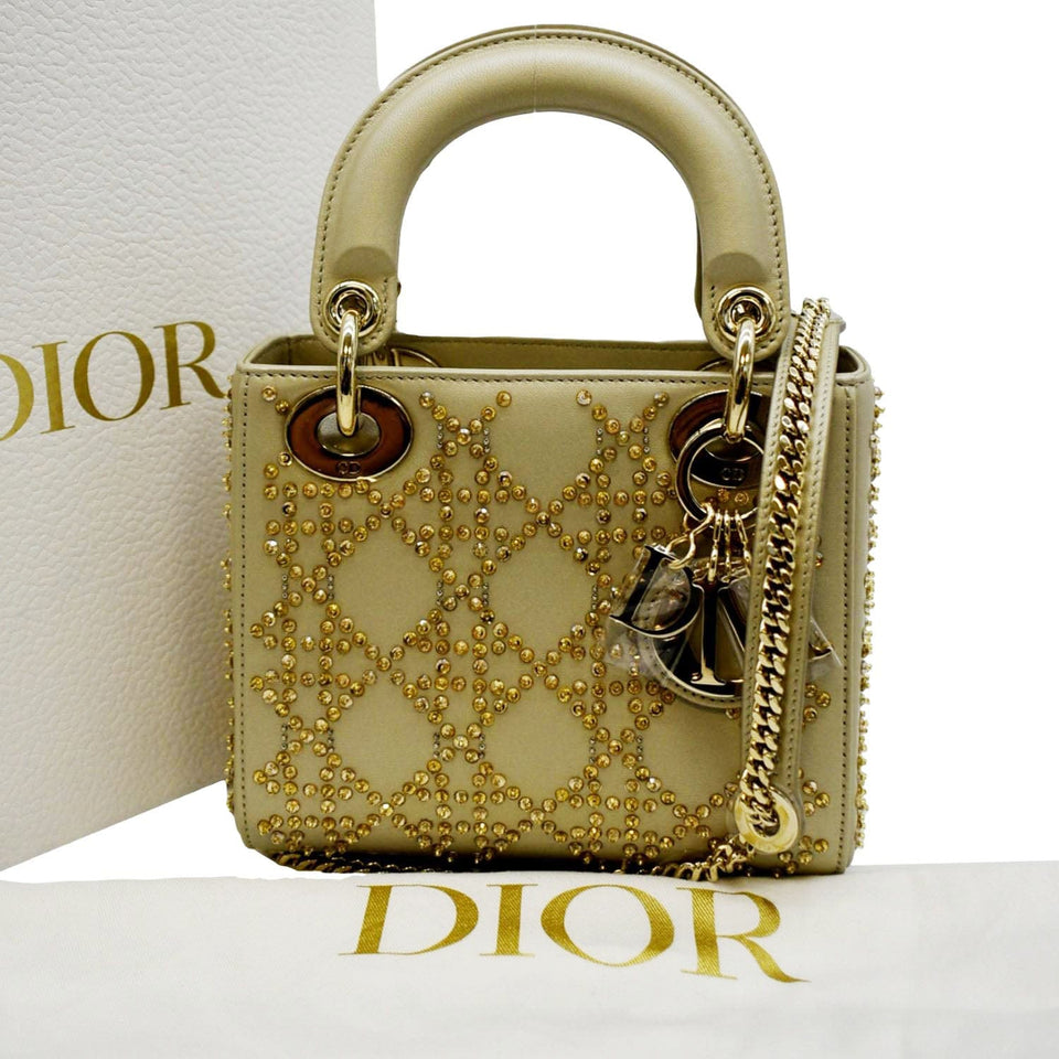 Christian Dior Mini Lady Dior Lambskin Leather Shoulder Bag Platinum Metallic