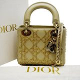 Christian Dior Mini Lady Dior Lambskin Leather Shoulder Bag Platinum Metallic