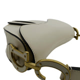 Christian Dior Saddle Smooth Calfskin Leather Satchel Shoulder Bag Dusty Ivory