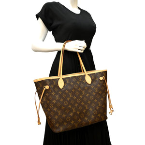 Louis Vuitton Neverfull MM Monogram Canvas Tote Bag Brown