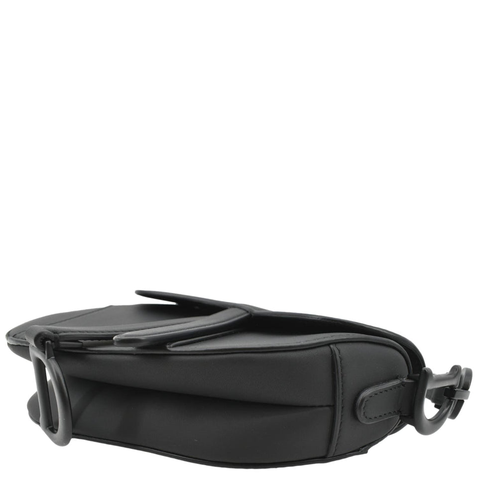 Christian Dior Saddle Calfskin Leather Satchel Bag Black
