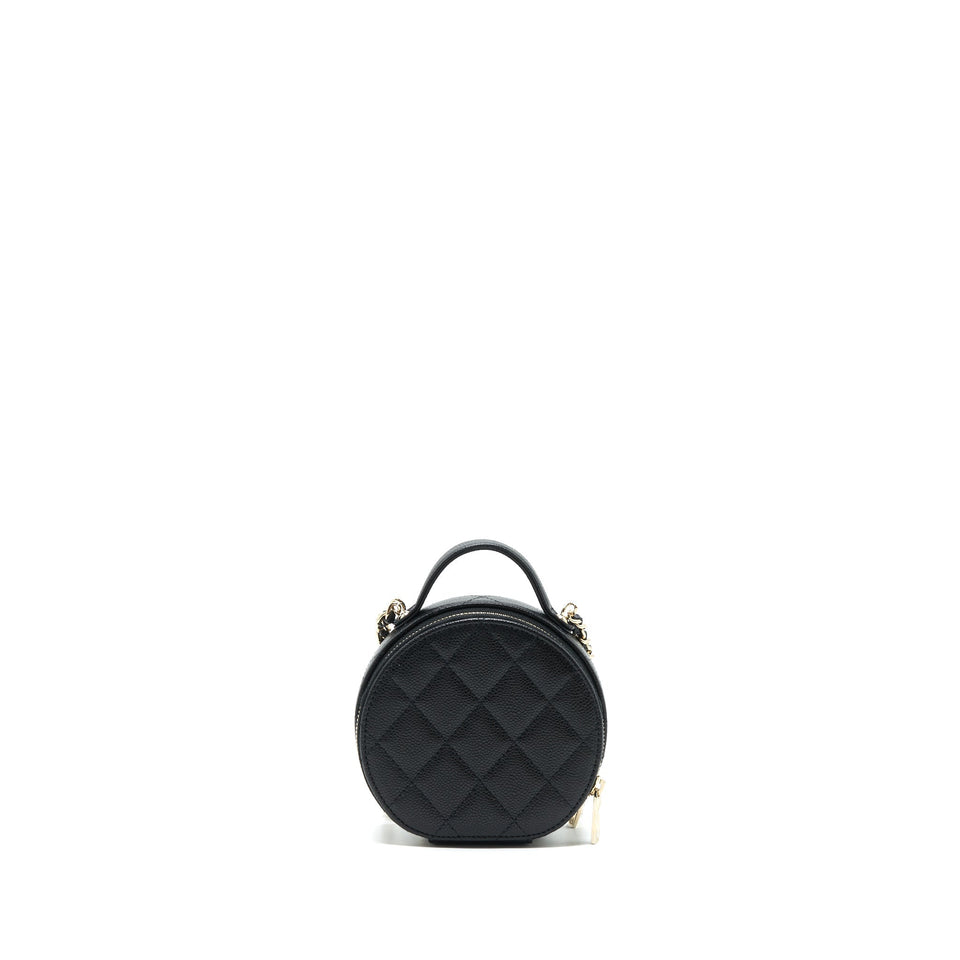 Chanel 22C Top Handle Round Vanity Black With Chain Caviar L