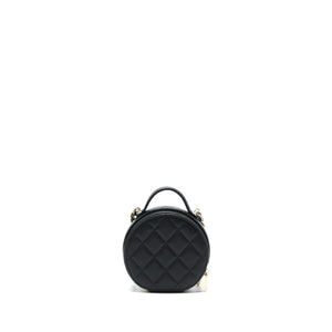 Chanel 22C Top Handle Mini Round Vanity On Chain Caviar Black L