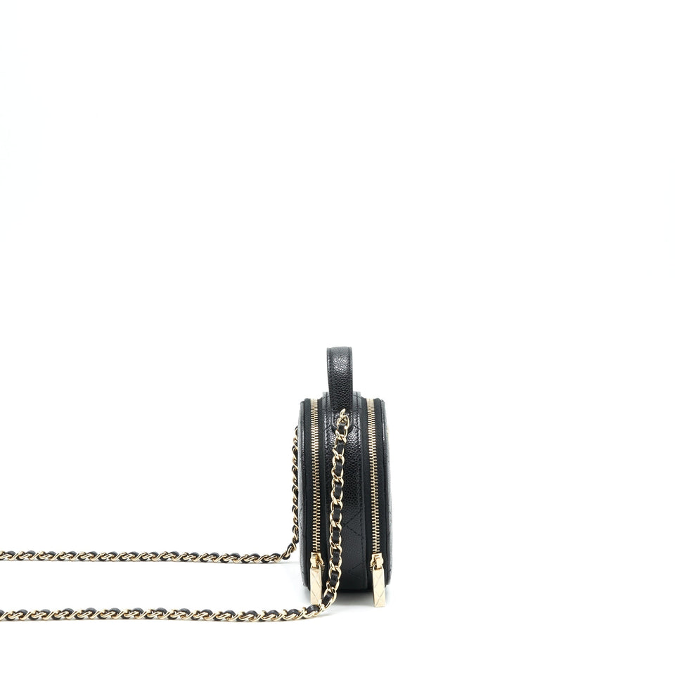 Chanel 22C Top Handle Round Vanity Black With Chain Caviar L